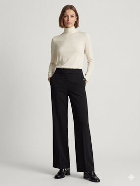 SC Collection Black Wide Leg Dress Pants Button Detail Work Trousers size 8 NWT